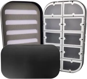 Aluminum Fly Fishing Box Slit Foam Compartments Easy Grip Flies Jigs Lures Box (L-Black-10W)