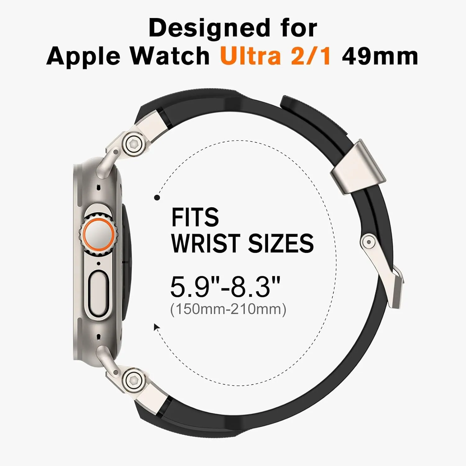 amBand Bands Compatible with Apple Watch Ultra 2/1 49mm, M1 Sport Series Rugged Durable Strap with Metal Connector to Match Ultra's Titanium Case for iWatch 49 mm Men Titanium/Black