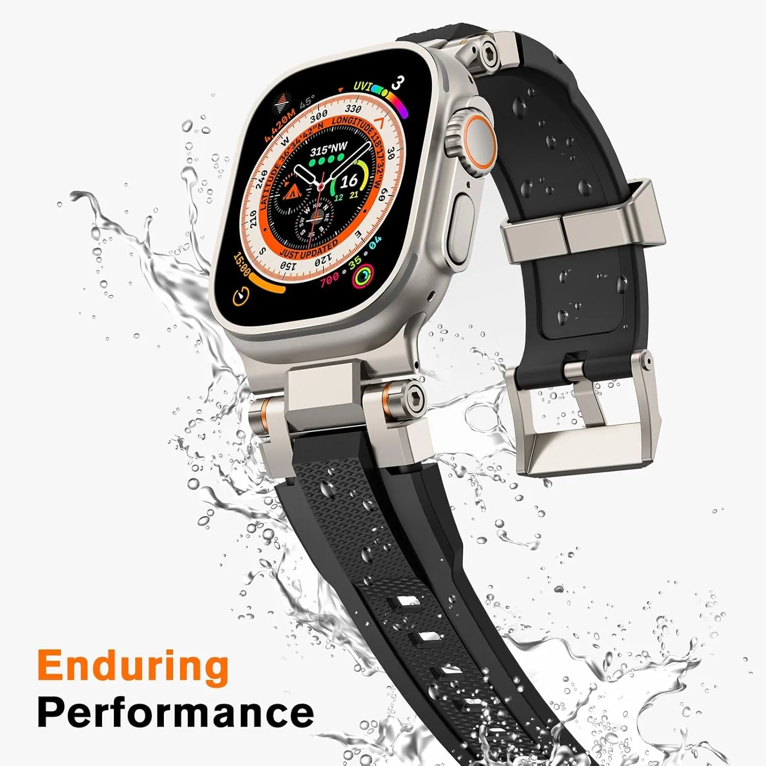 amBand Bands Compatible with Apple Watch Ultra 2/1 49mm, M1 Sport Series Rugged Durable Strap with Metal Connector to Match Ultra's Titanium Case for iWatch 49 mm Men Titanium/Black