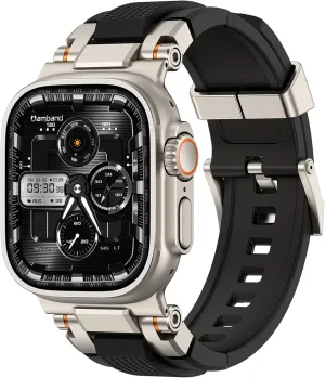 amBand Bands Compatible with Apple Watch Ultra 2/1 49mm, M1 Sport Series Rugged Durable Strap with Metal Connector to Match Ultra's Titanium Case for iWatch 49 mm Men Titanium/Black