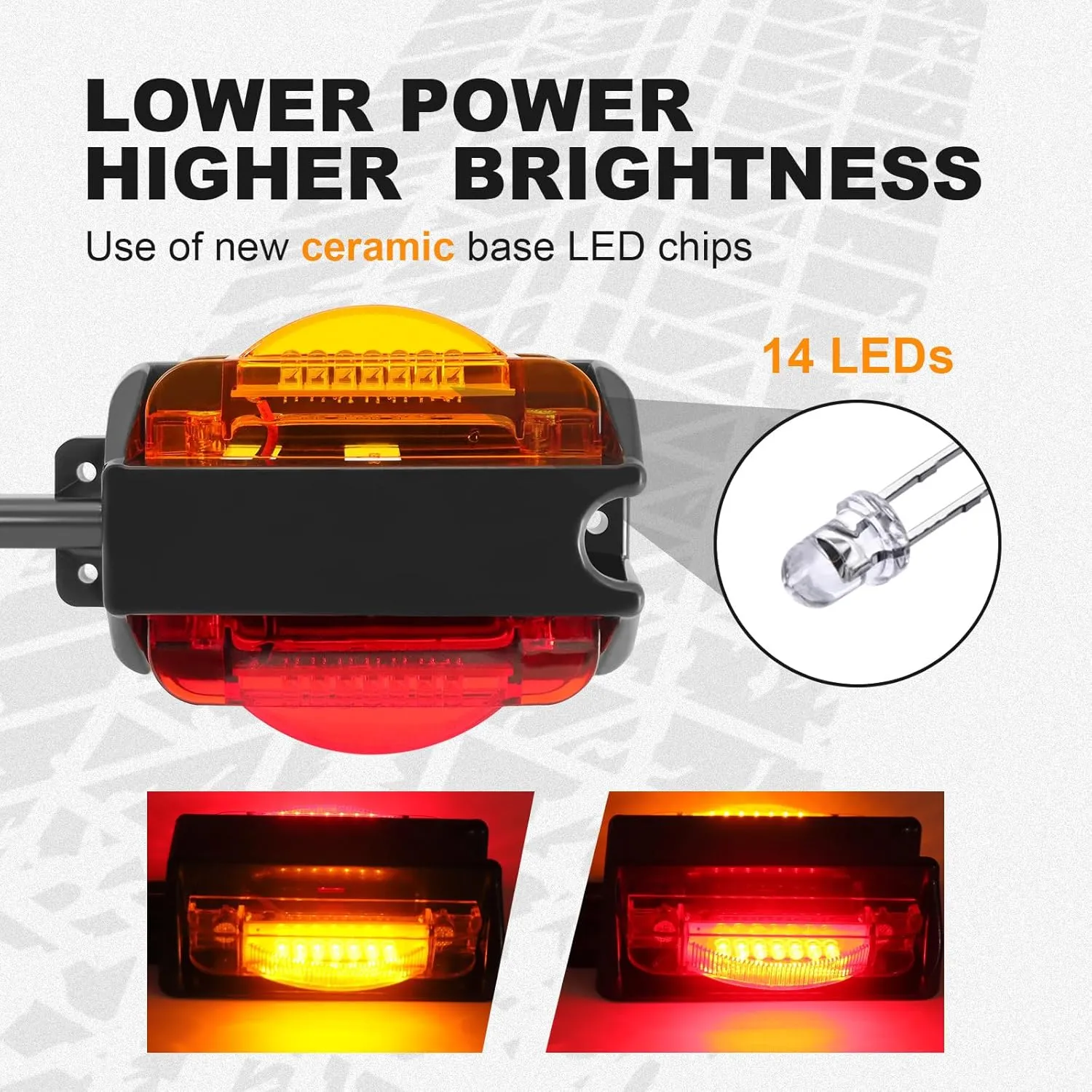 Amber/Red Trailer Fender Lights, 14 LED Marker With 3" Lead Wire, IP65 Waterproof Enclosed Clearance for Cargo Utility Truck RV Hauler