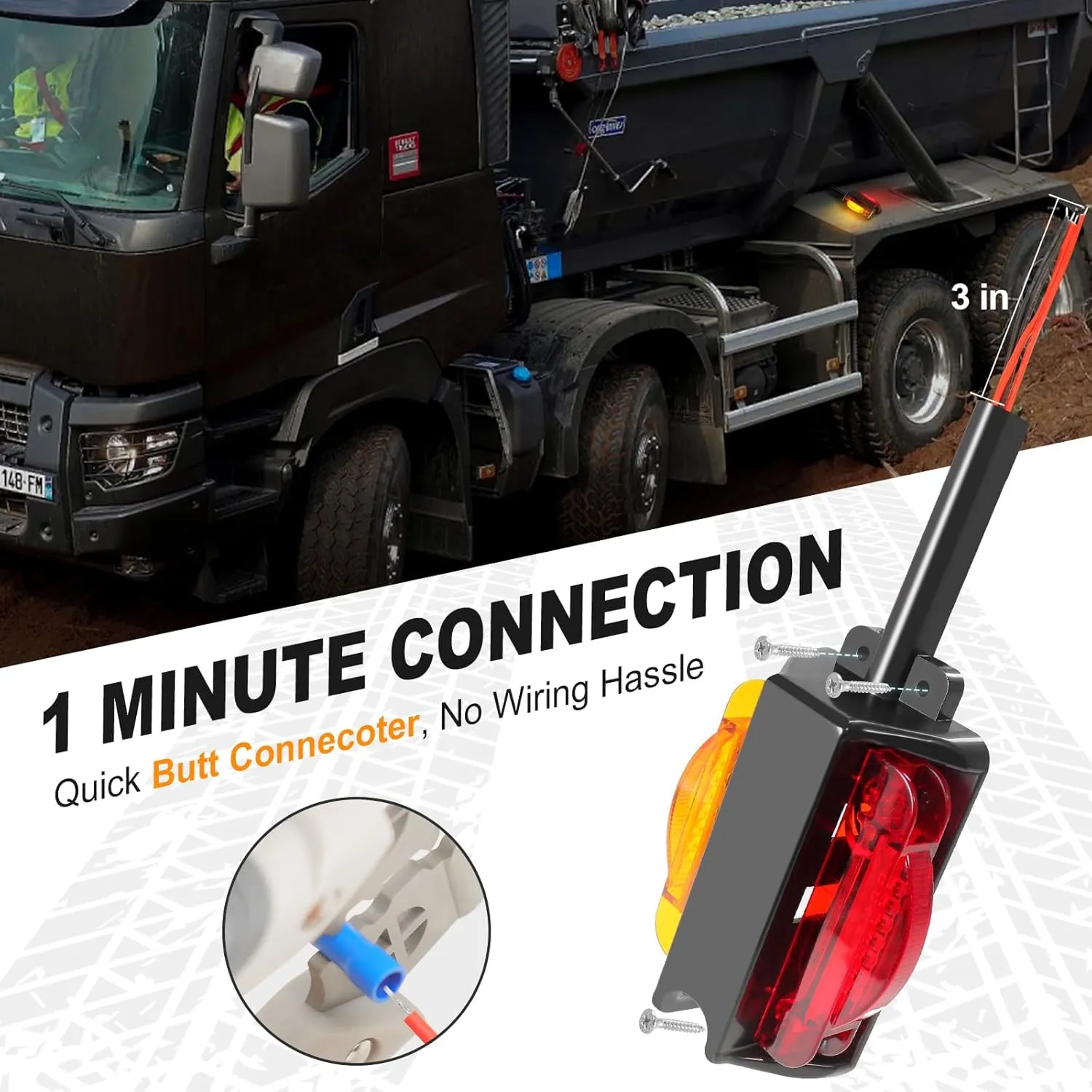 Amber/Red Trailer Fender Lights, 14 LED Marker With 3" Lead Wire, IP65 Waterproof Enclosed Clearance for Cargo Utility Truck RV Hauler