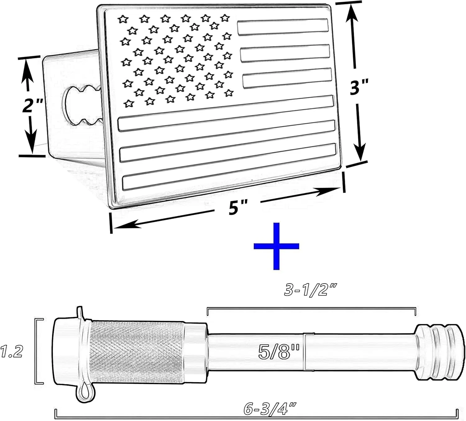 American Flag Metal Trailer Hitch Cover for 2 inch Receivers（with 5/8-Inch Pin Diameter Trailer Hitch Lock ） (Black)