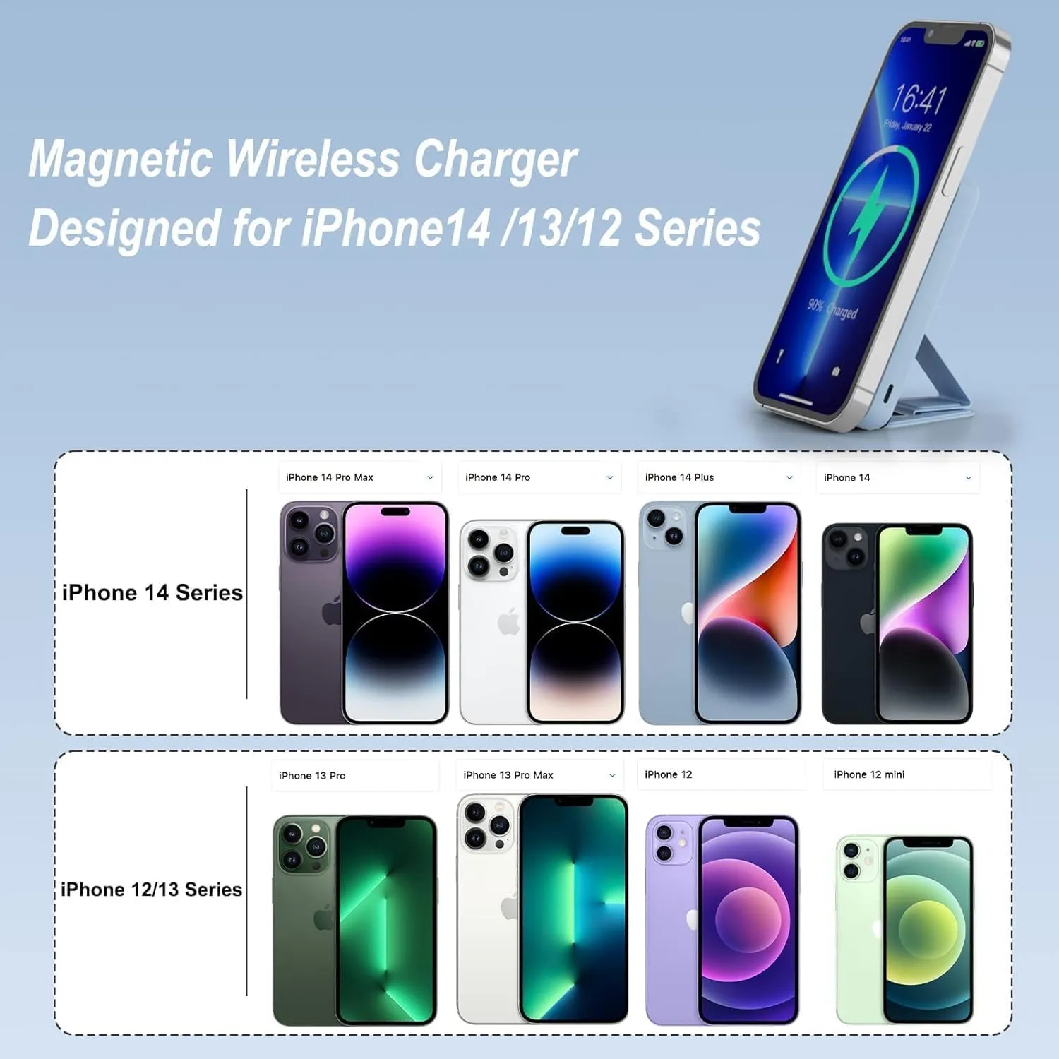 AOGUERBE Magnetic Power Bank, 10000mAh Foldable Wireless Portable Charger with USB-C Cable LED Display, for Mag-Safe Battery Pack 22.5W PD Fast Charging for iPhone 16/15/14/13/12 Pro/Pro Max/Plus/Mini