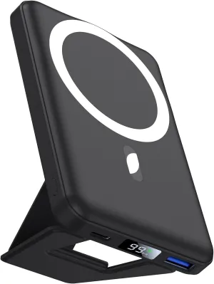 AOGUERBE Magnetic Power Bank, 10000mAh Foldable Wireless Portable Charger with USB-C Cable LED Display, for Mag-Safe Battery Pack 22.5W PD Fast Charging for iPhone 16/15/14/13/12 Pro/Pro Max/Plus/Mini