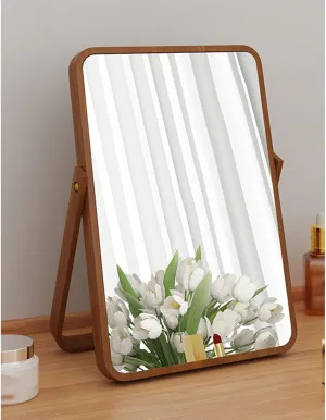 APLUSH Vanity Makeup Mirror with Natural Stand, Portable Table Desk Countertop Mirror, Wooden Cosmetic Mirror,360°Rotation Vanity Mirror(Color:Walnut Color,Size:Large)