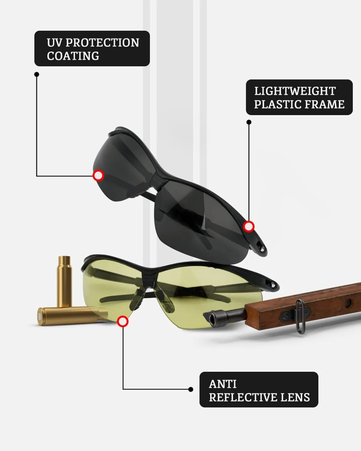 Aqulius Maplefield 3pk Shooting Glasses - Safety Glasses - Eye Protection for Shooting Range, Tactical Shooting Goggles