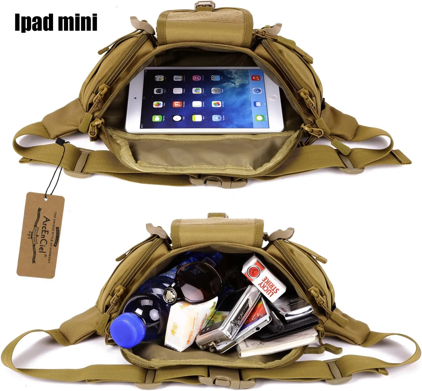 ArcEnCiel Tactical Fanny Pack for Men Waist Bag Hip Belt Outdoor Hiking Fishing Bumbag with Patch