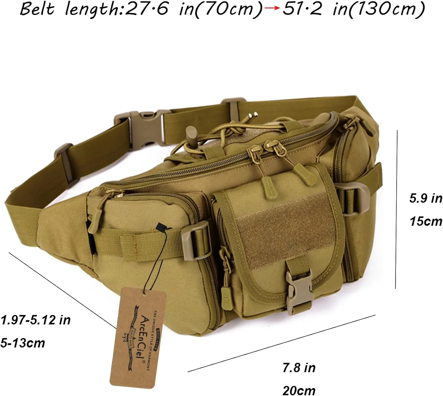 ArcEnCiel Tactical Fanny Pack for Men Waist Bag Hip Belt Outdoor Hiking Fishing Bumbag with Patch