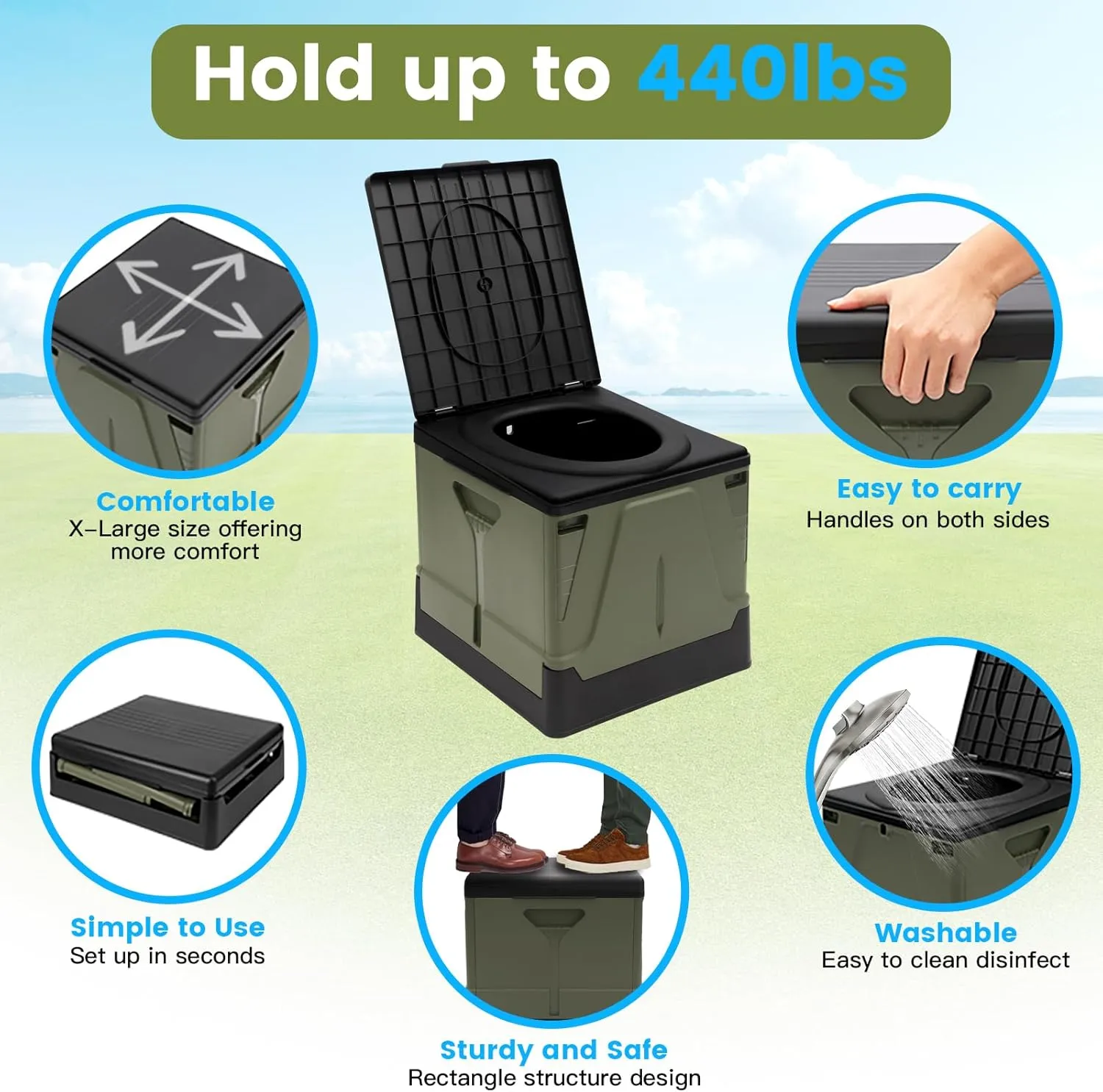 ARCITON PORMYTRIP Portable Toilet Camping Toilets for Car Indoor Outdoor Commode Foldable Travel Potty for Camping,Tent,Hiking,Boating,Long Road Trips,Traffic jam,Home