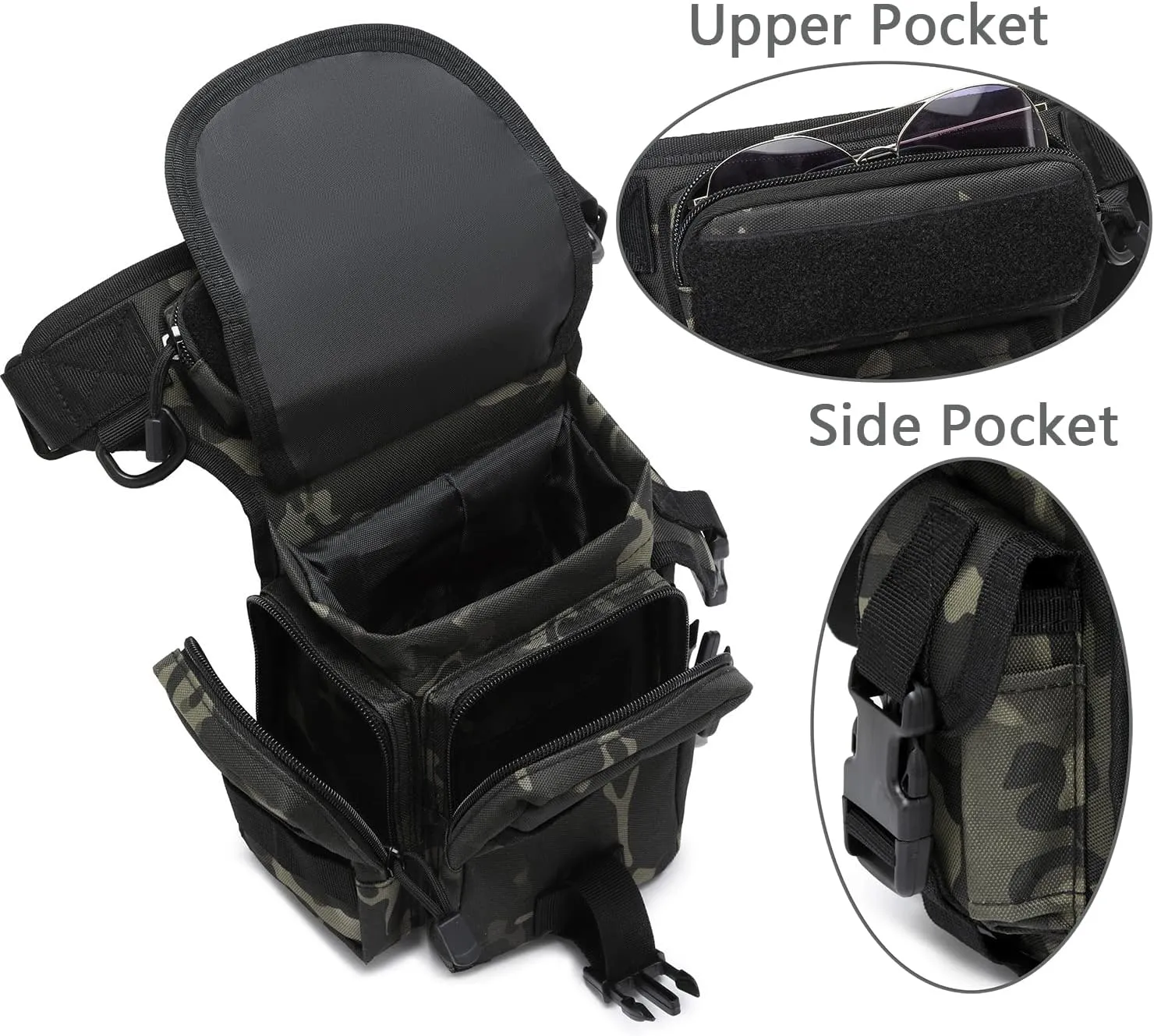 ATBP Tactical Drop Leg Pouch Bag Thigh Bag Pack Military Waist Bag Pack For Motorcycle Racing Bike Cycling Hiking horse Riding (Black Camo 2 Packs)