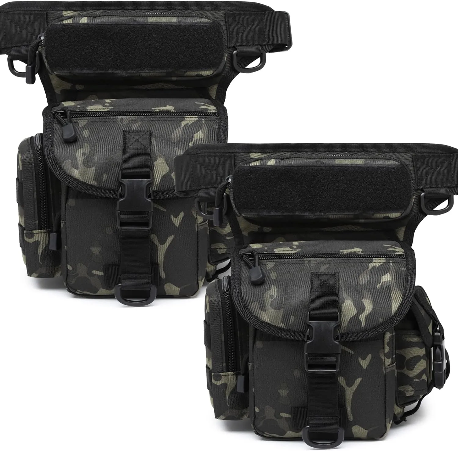ATBP Tactical Drop Leg Pouch Bag Thigh Bag Pack Military Waist Bag Pack For Motorcycle Racing Bike Cycling Hiking horse Riding (Black Camo 2 Packs)