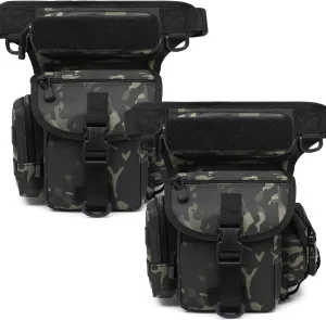 ATBP Tactical Drop Leg Pouch Bag Thigh Bag Pack Military Waist Bag Pack For Motorcycle Racing Bike Cycling Hiking horse Riding (Black Camo 2 Packs)