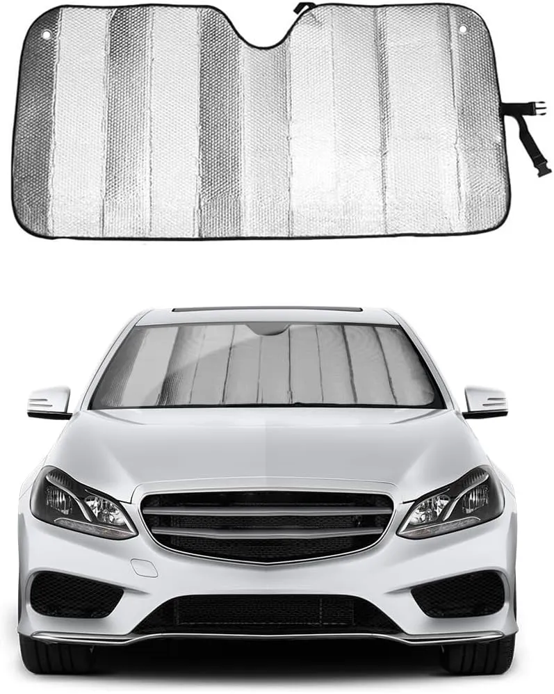 Augeny Car Windshield Sunshade, 68.5"×27.6" Foldable Sunshades Reflects UV & Heat and Keep Your Vehicle Cool, Auto Front Window Reflective Visor Shield Cover, Sun Protection Car Accessories(Sliver)
