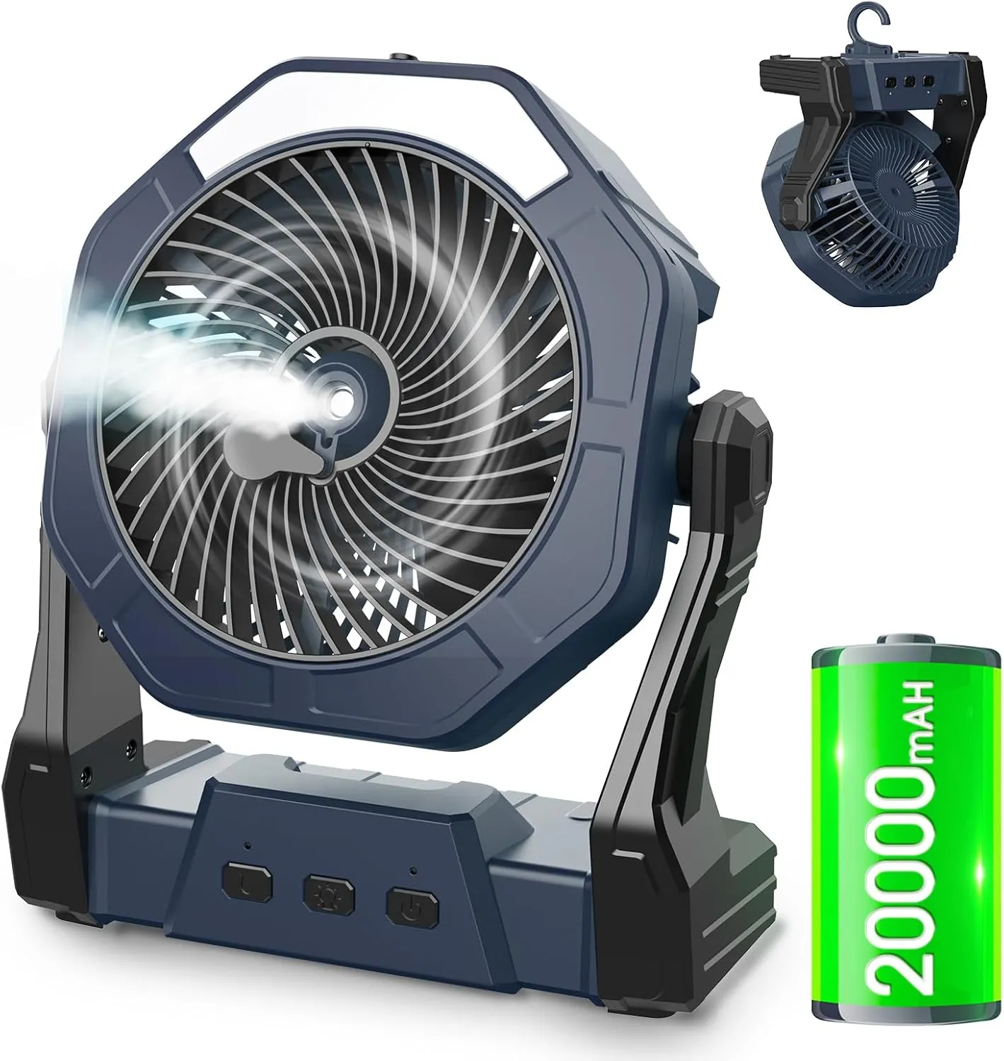 Ausic Misting Fan Portable, 20000mAh Outdoor Cooling Fans for Patio, 250ml Water Spray Fan with Led Light, Beach Camping Essential, 8 Inch Battery Operated Rechargeable Fans for Tents,Travel