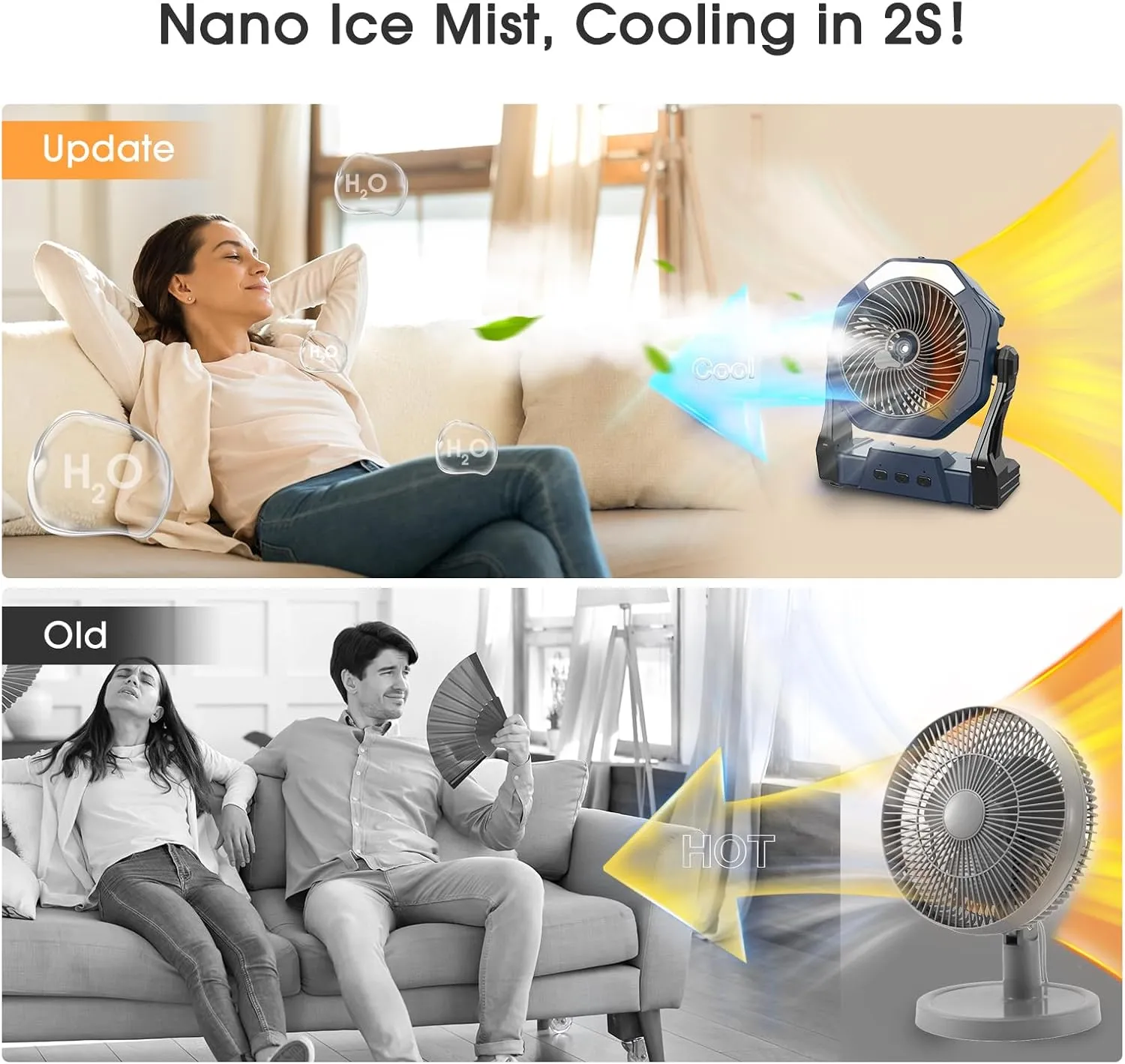 Ausic Misting Fan Portable, 20000mAh Outdoor Cooling Fans for Patio, 250ml Water Spray Fan with Led Light, Beach Camping Essential, 8 Inch Battery Operated Rechargeable Fans for Tents,Travel