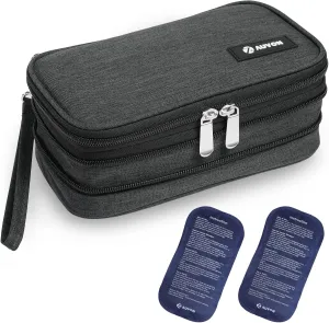 AUVON Insulin Cooler Travel Case, Expandable Insulated Diabetic Bag with 2 * 180g Ice Packs for Double Cooling Time, Portable Medication Cooler Bag for Insulin Pens and Blood Glucose Monitor Supplies
