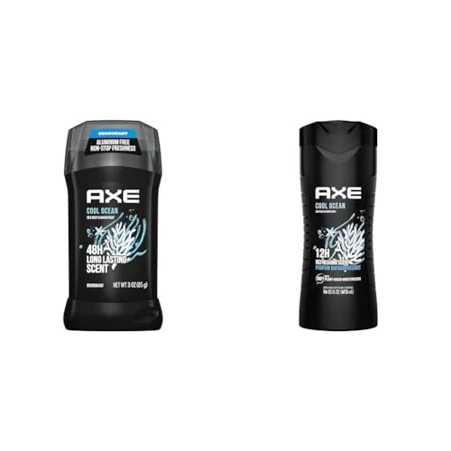 AXE Cool Ocean Men's Deodorant Stick and Body Wash Bundle with Essential Oils and Long Lasting 48H Scent