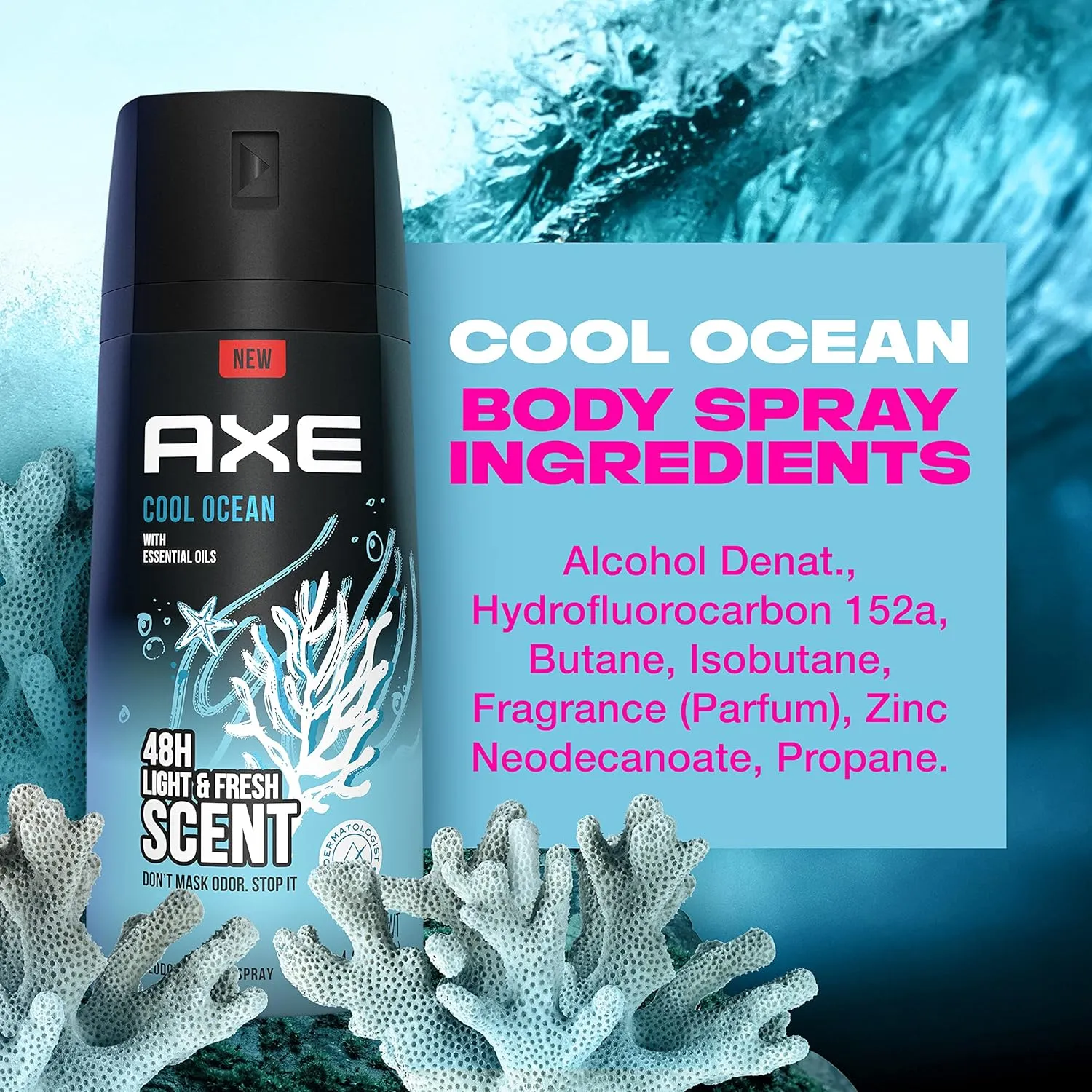 AXE Dual Action Body Spray Deodorant for Long Lasting Odor Protection Cool Ocean All Day Fresh Scent Mens Deodorant Formulated Without Aluminum, 4 Oz (Pack of 4)