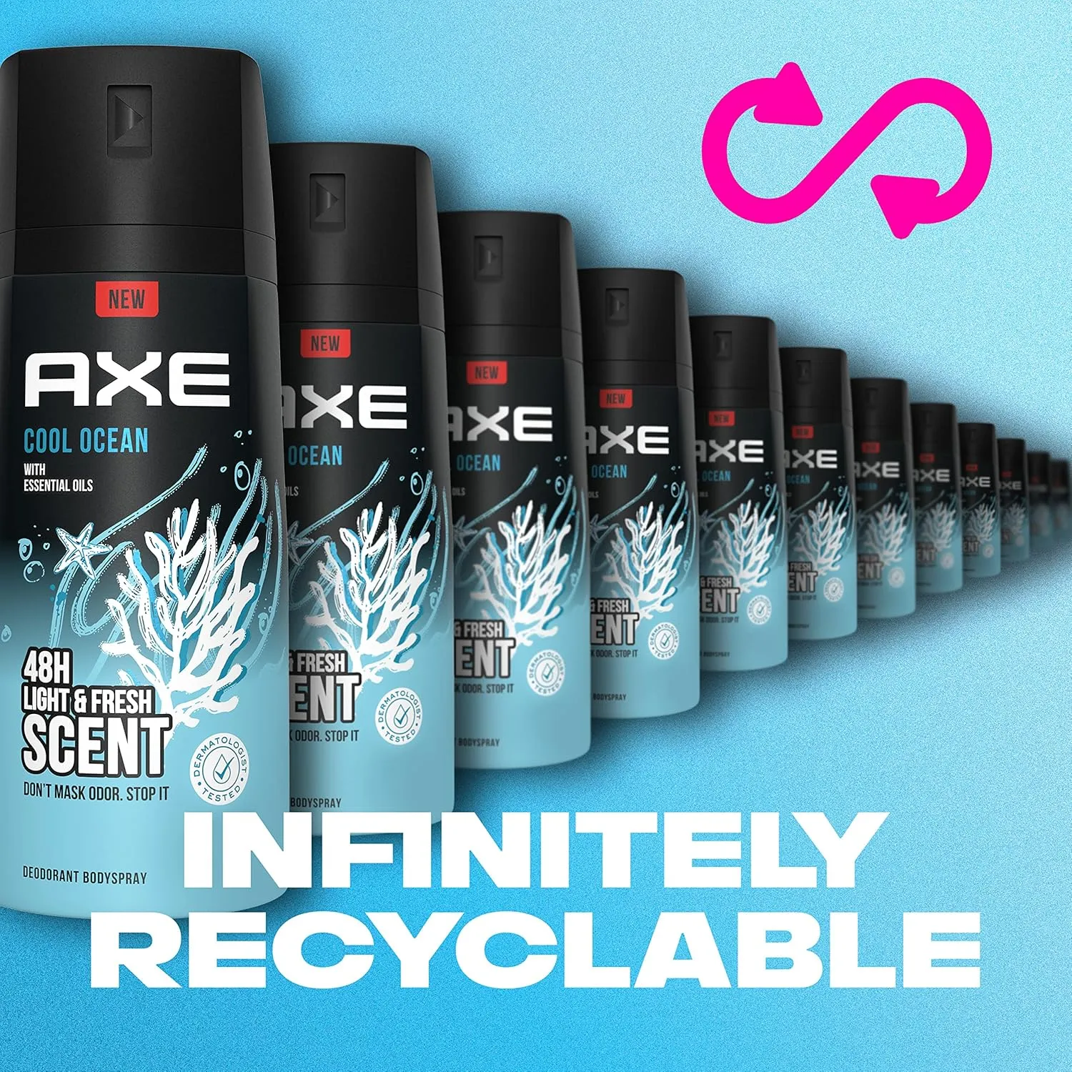 AXE Dual Action Body Spray Deodorant for Long Lasting Odor Protection Cool Ocean All Day Fresh Scent Mens Deodorant Formulated Without Aluminum, 4 Oz (Pack of 4)