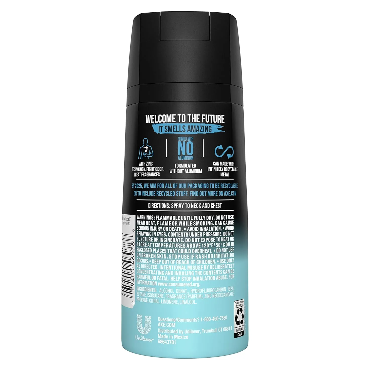 AXE Dual Action Body Spray Deodorant for Long Lasting Odor Protection Cool Ocean All Day Fresh Scent Mens Deodorant Formulated Without Aluminum, 4 Oz (Pack of 4)