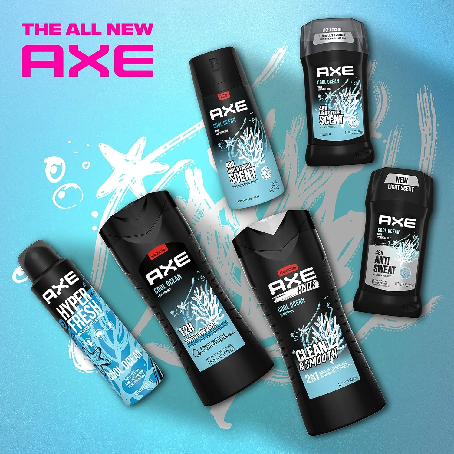 AXE Dual Action Body Spray Deodorant for Long Lasting Odor Protection Cool Ocean All Day Fresh Scent Mens Deodorant Formulated Without Aluminum, 4 Oz (Pack of 4)