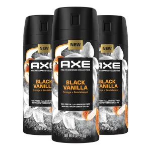 Axe Fine Fragrance Collection Premium Body Spray Black Vanilla with Orange   Sandalwood 3 Count with 72H Odor Protection Aluminum-Free 4 oz