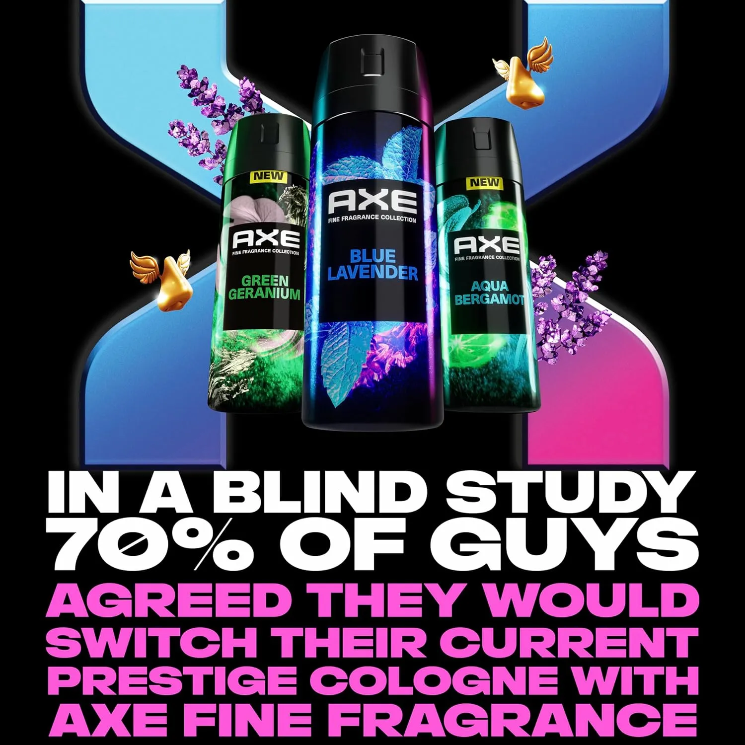 AXE Fine Fragrance Collection Premium Deodorant Body Spray for Men Blue Lavender 3 Count with 72H Odor Protection and Freshness Infused with Lavender, Mint, and Amber Essential Oils 4 oz