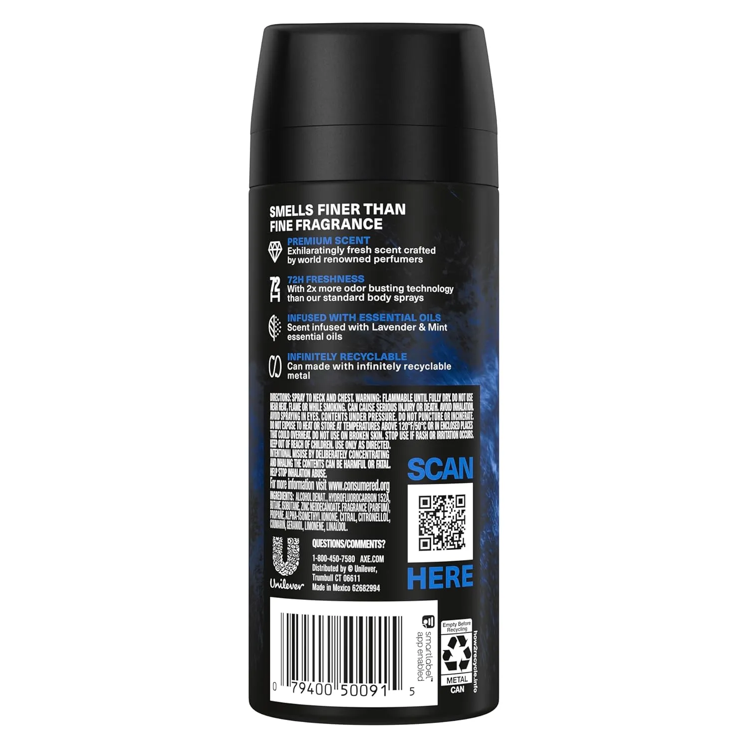 AXE Fine Fragrance Collection Premium Deodorant Body Spray for Men Blue Lavender 3 Count with 72H Odor Protection and Freshness Infused with Lavender, Mint, and Amber Essential Oils 4 oz