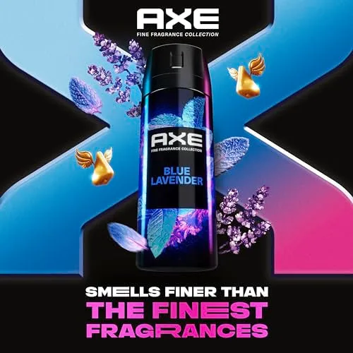 AXE Fine Fragrance Collection Premium Deodorant Body Spray for Men Blue Lavender 3 Count with 72H Odor Protection and Freshness Infused with Lavender, Mint, and Amber Essential Oils 4 oz