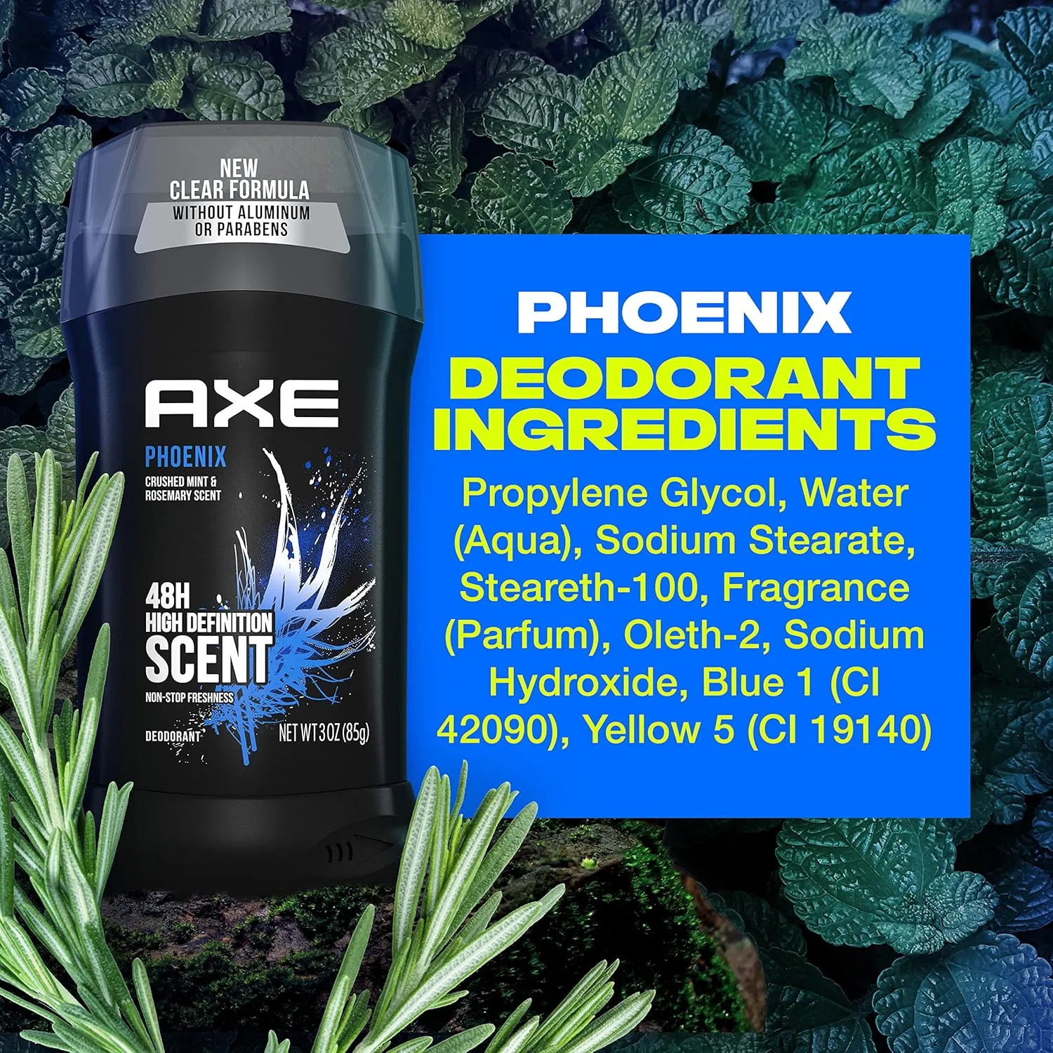 AXE Phoenix Deodorant 48H Odor Protection Crushed Mint & Rosemary Aluminum Free Deodorant for Men 3 Ounce (Pack of 4)