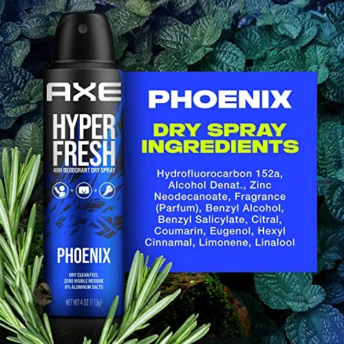 AXE Phoenix Deodorant Spray 48 Hour Odor Protection Crushed Mint and Rosemary Deodorant without Aluminum and without Residue 4 oz