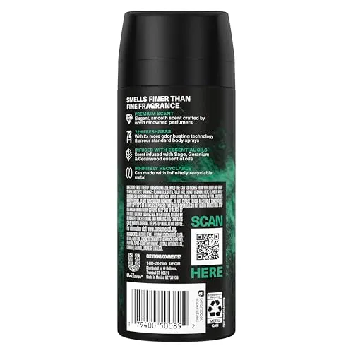 AXE Premium Deodorant Body Spray for Men Green Geranium 3 Count with 72H Odor Protection and Freshness Infused with Geranium, Cedar, and Patchouli Essential Oils 4 oz