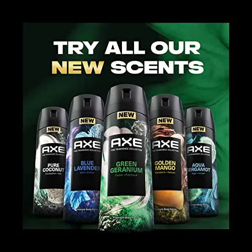 AXE Premium Deodorant Body Spray for Men Green Geranium 3 Count with 72H Odor Protection and Freshness Infused with Geranium, Cedar, and Patchouli Essential Oils 4 oz