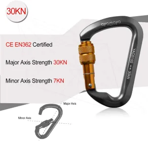 Ayamaya Climbing Carabiners - 3 Pack Screwgate Locking Carabiner 30KN (6744 lbs) Heavy Duty Gears for Rock Climbing, Rappelling, Swing Rescue & Gym, Large D-Shaped Carabiners