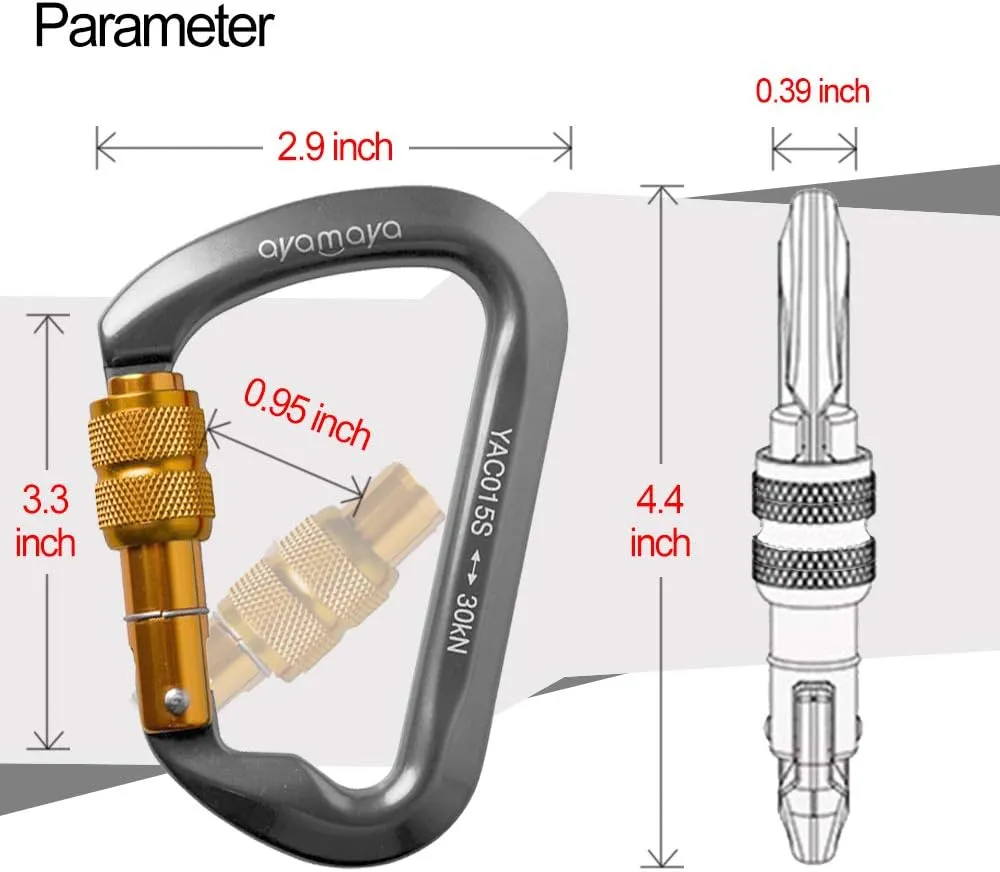 Ayamaya Climbing Carabiners - 3 Pack Screwgate Locking Carabiner 30KN (6744 lbs) Heavy Duty Gears for Rock Climbing, Rappelling, Swing Rescue & Gym, Large D-Shaped Carabiners