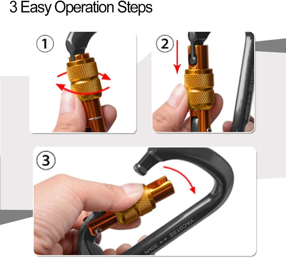 Ayamaya Climbing Carabiners - 3 Pack Screwgate Locking Carabiner 30KN (6744 lbs) Heavy Duty Gears for Rock Climbing, Rappelling, Swing Rescue & Gym, Large D-Shaped Carabiners