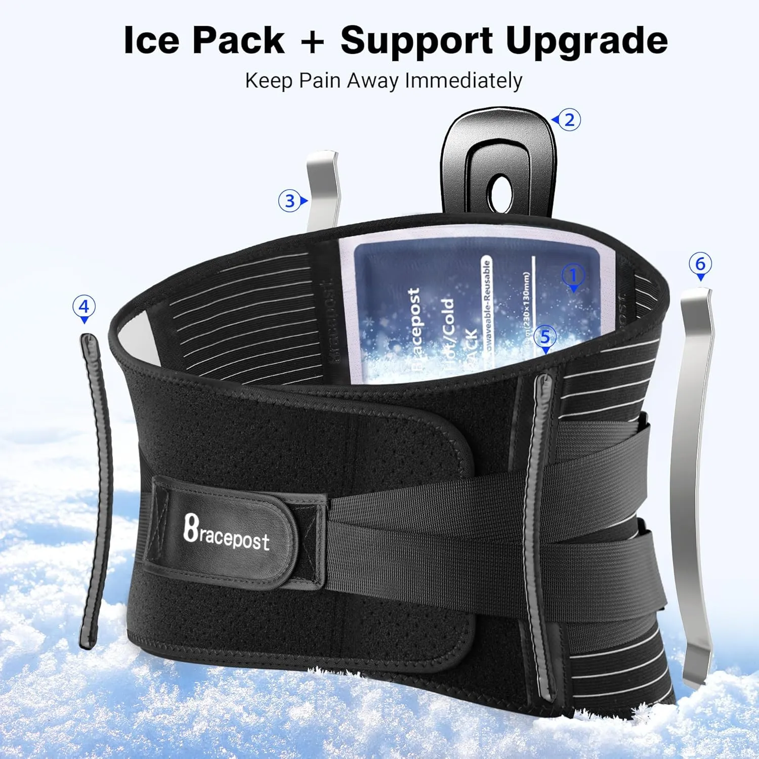 Back Brace for Lower Back Pain,Reusable Ice Pack for Injuries Lumbar Support Belt for Men Women,Bionic Spine Design Back Brace with Cold Pad for Sciatica Herniated Disc,L