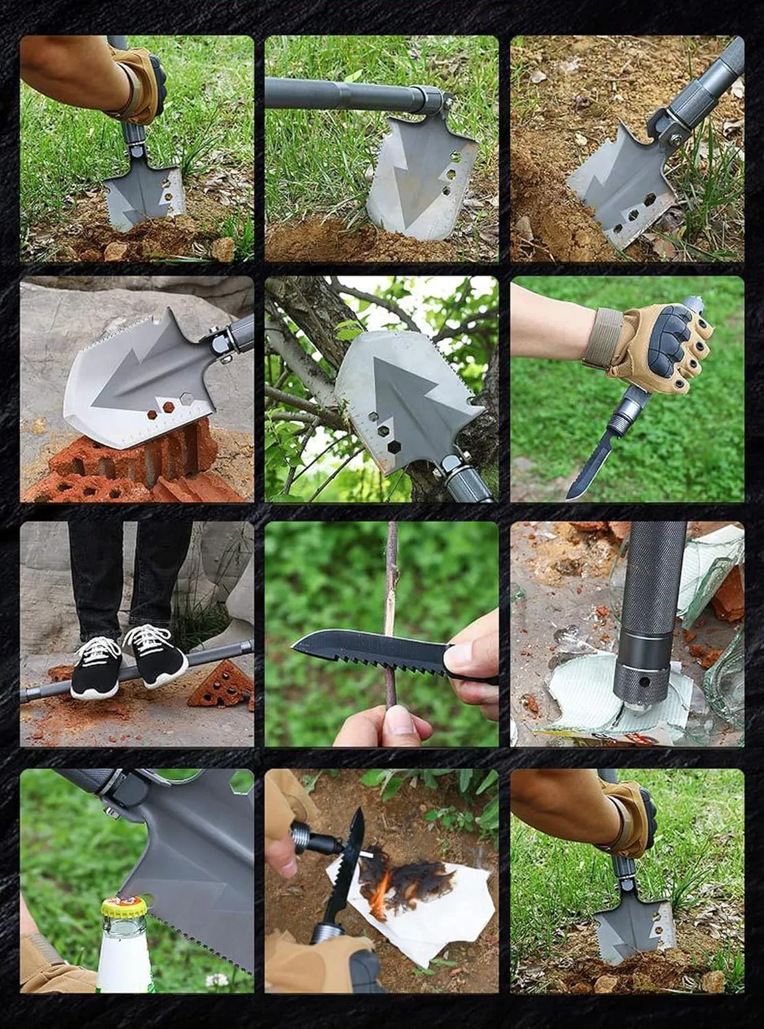 Backpacking Trowel Folding Survival Shovel, 180 Degree Tactical Multifunctional Camping Shovel - Unbreakable Military Shovel for Backpacking, Hiking, Hunting, Car Emergency (Black2)
