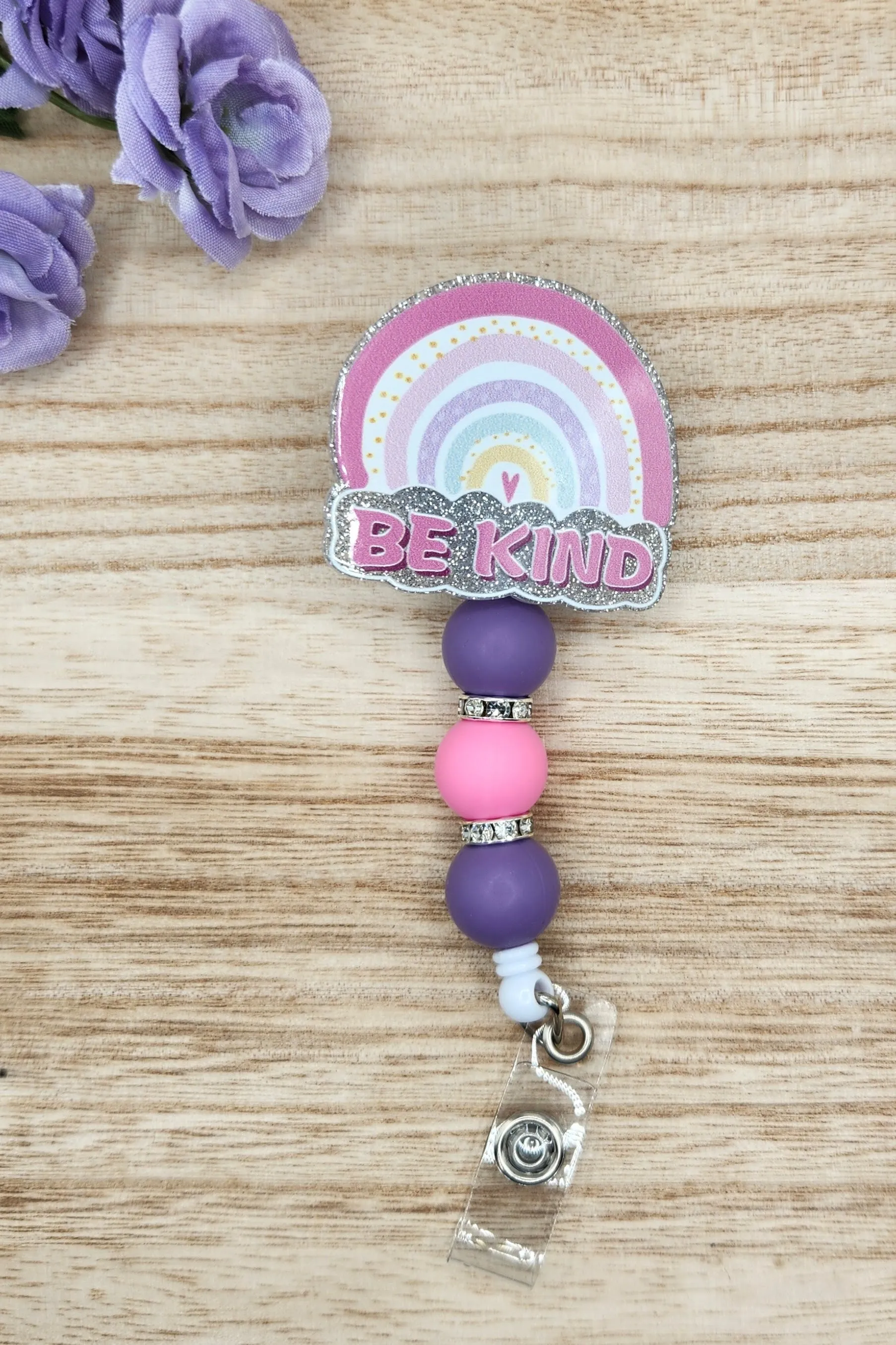 Badge Reel-Be Kind Rainbow-Pastel (Silver Glitter) MP003