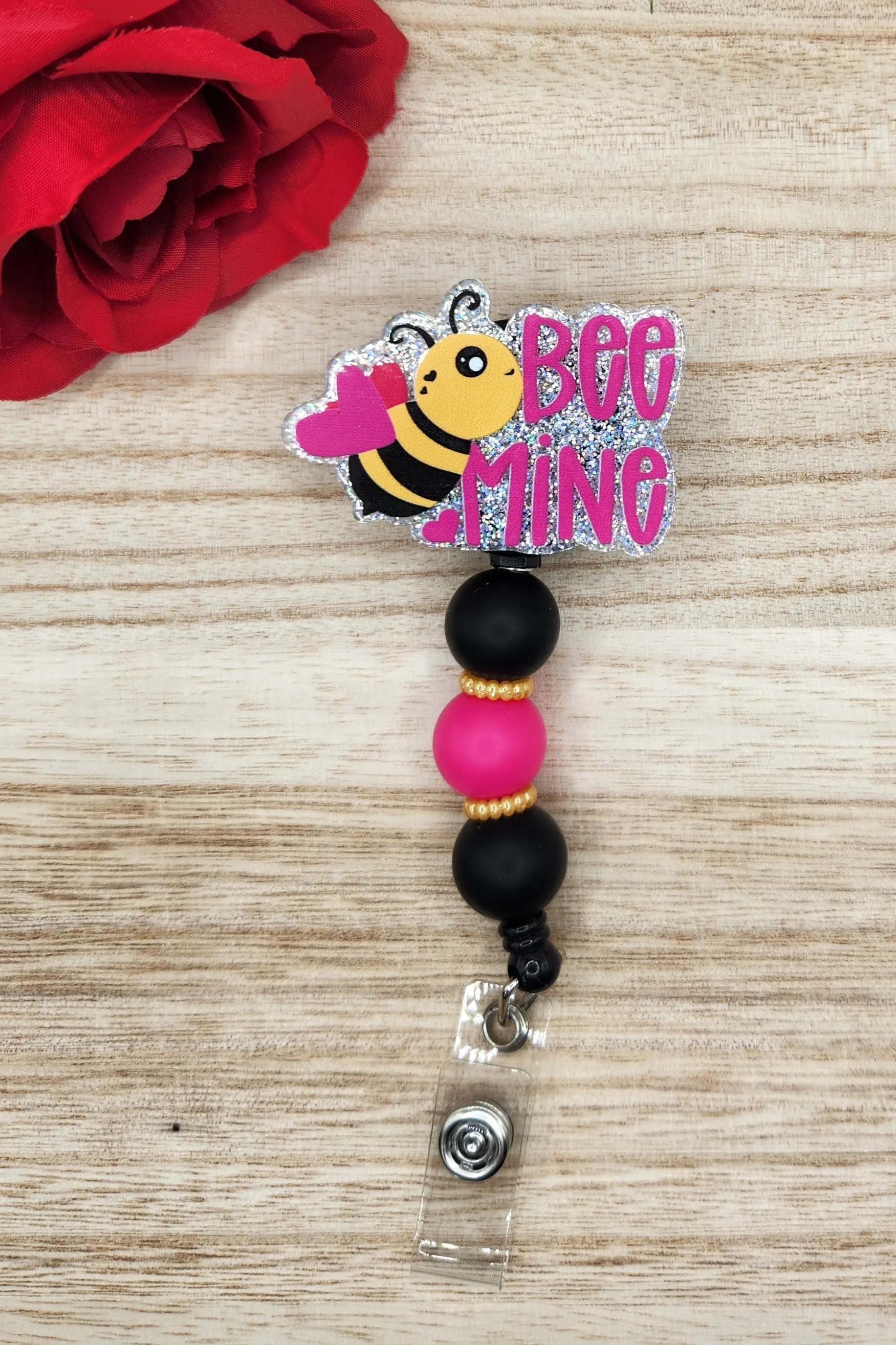 Badge Reel-Bee Mine Bee (Silver Glitter) VD001