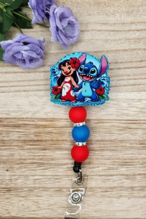 Badge Reel-Blue Alien & Island Girl (Blue Glitter) CM001
