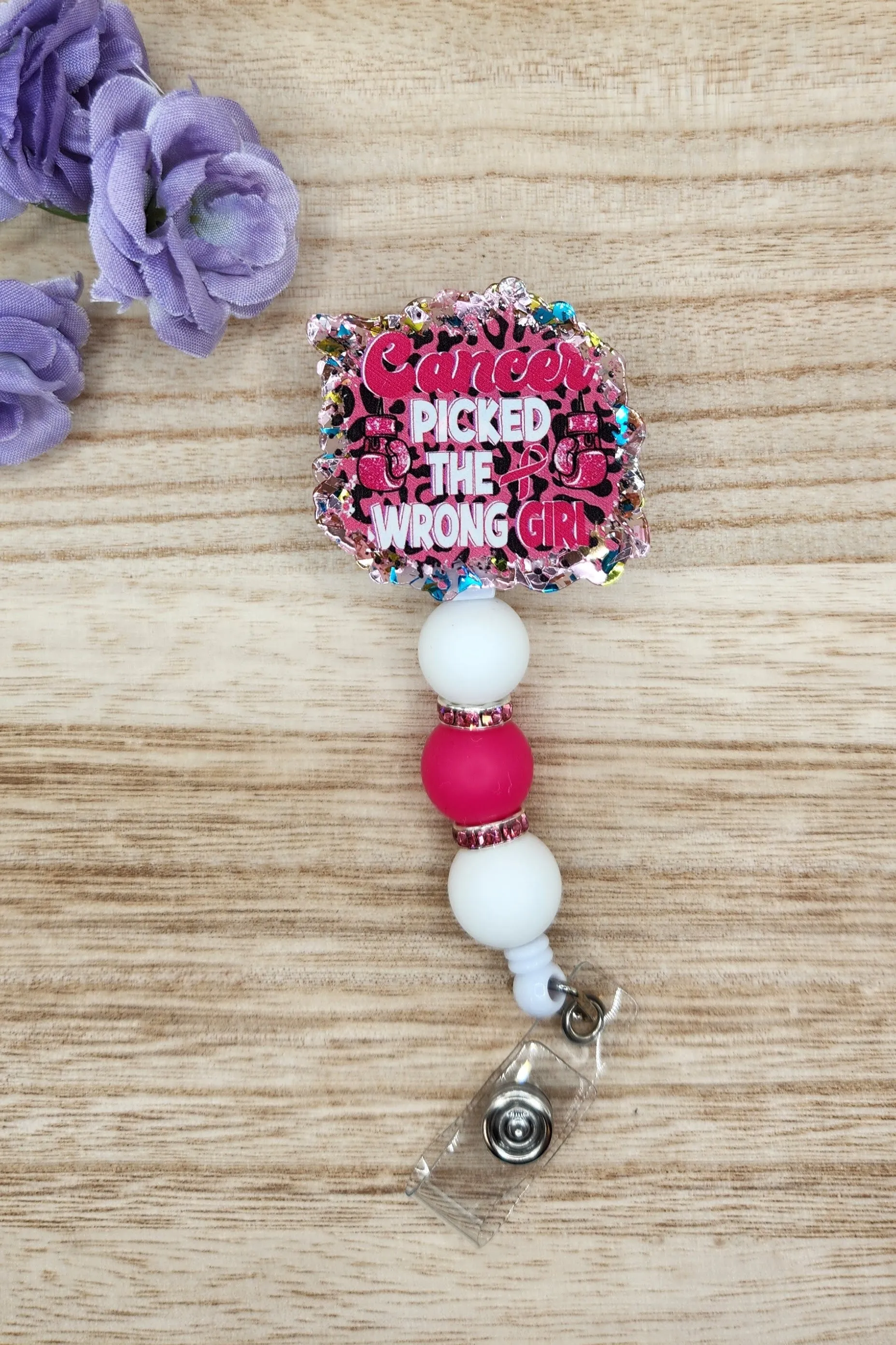 Badge Reel-Cancer Picked the Wrong Girl (Multi Sequin Glitter) CA002