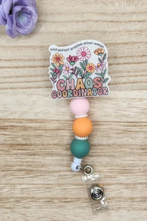 Badge Reel-Chaos Coordinator Floral (Pearl) WJ004