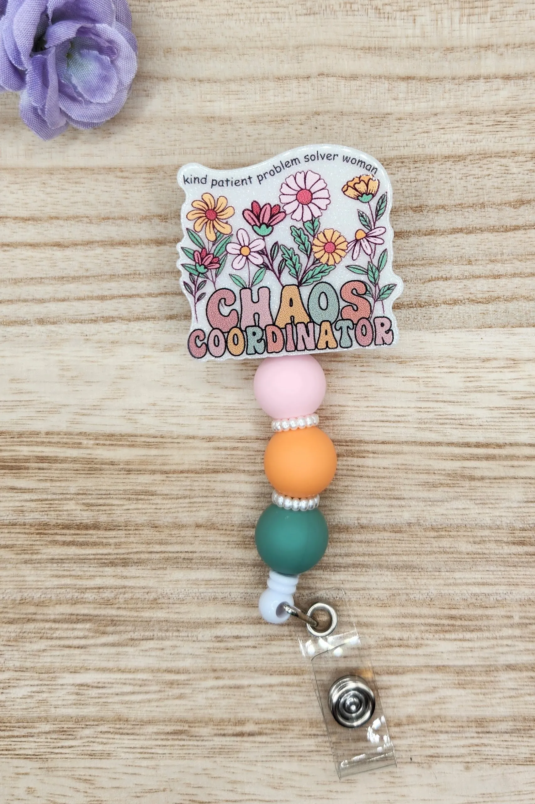 Badge Reel-Chaos Coordinator Floral (Pearl) WJ004