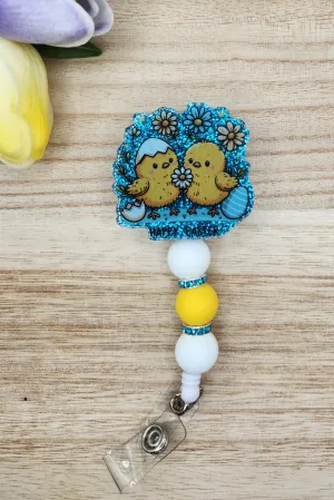 Badge Reel-Easter Chicks (Blue Glitter) ES001