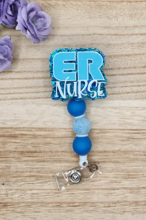 Badge Reel-ER Nurse (Blue Sequin Glitter) NP021