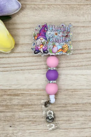 Badge Reel-Happy Easter Gnome (Silver Sequin Glitter) ES004