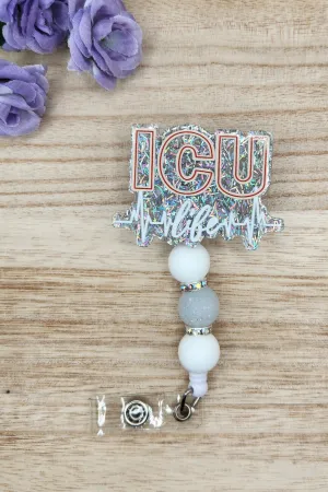 Badge Reel-ICU Life EKG (Silver Tinsel Glitter) NP029