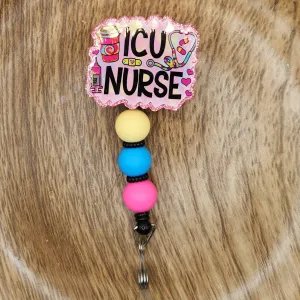 Badge Reel-ICU Nurse (Pink Glitter) NP030
